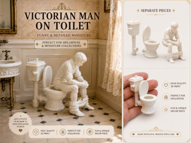 Viktorianischer Mann auf Toilette Lustige Miniatur Figur Deko Statue