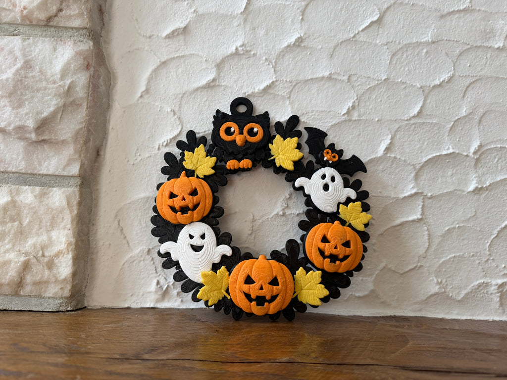 Halloween Kranz mit Eule, Kürbissen und Gespenstern