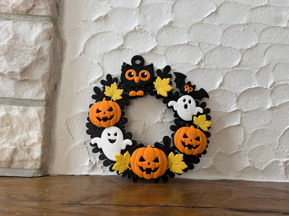 Halloween Kranz mit Eule, Kürbissen und Gespenstern
