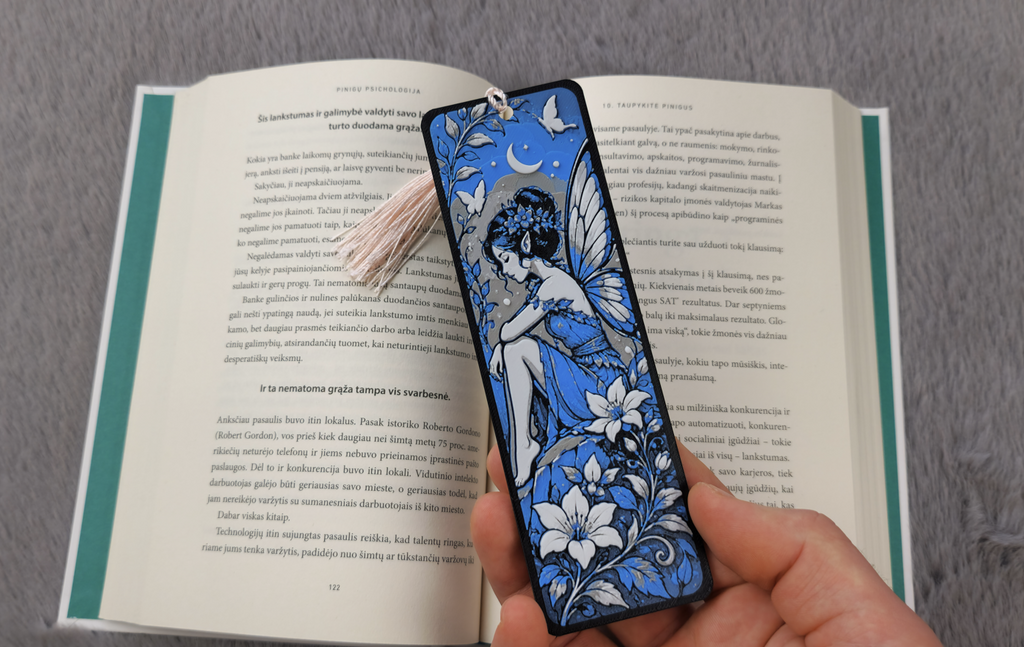 Lesezeichen Blauer Mond Fee Blumen Buch Leseratte Fantasy Mittelalter