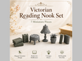 Victorianisches Leseeck-Set 7 Mini-Deko-Stücke Figur Deko Statue Vintage