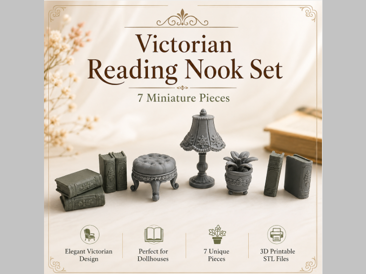 Victorianisches Leseeck-Set 7 Mini-Deko-Stücke Figur Deko Statue Vintage