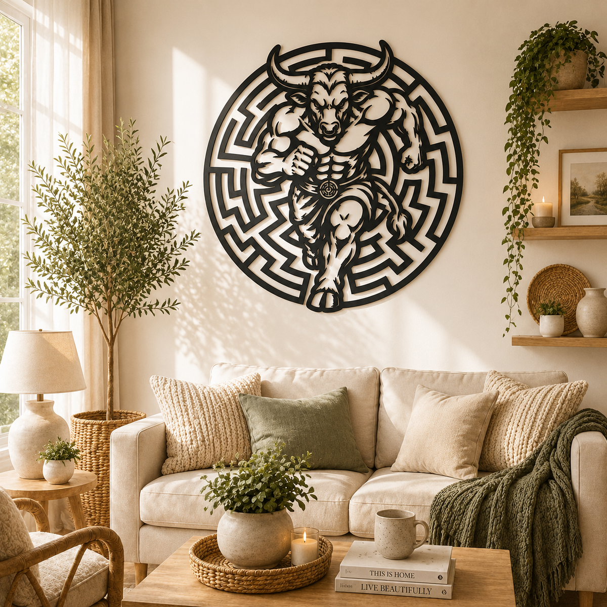 Stürmender Minotaurus Labyrinth Wandkunst Wandbild Wanddeko Wanddekoration