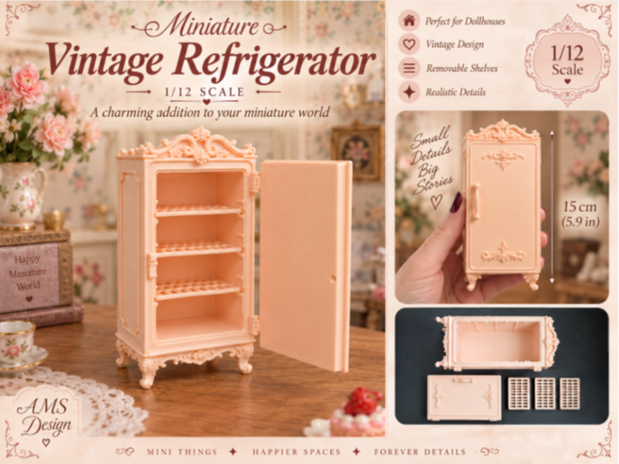 Vintage Mini Kühlschrank 1:12 Puppenhaus Miniatur Puppenstube Diorama