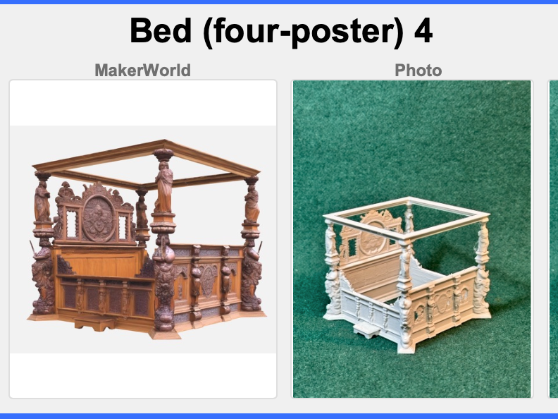 Puppenhaus Mini Vict. Epoche Bett (Himmelbett) 4 Miniatur 1:12 Puppenstube