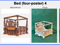 Puppenhaus Mini Vict. Epoche Bett (Himmelbett) 4 Miniatur 1:12 Puppenstube