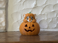 Teelichthalter Kürbis mit Tiger Halloween Deko