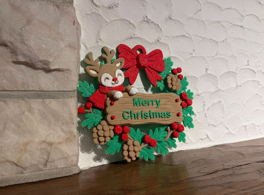 Weihnachtskranz Rentier mit Wunschtext-Schild