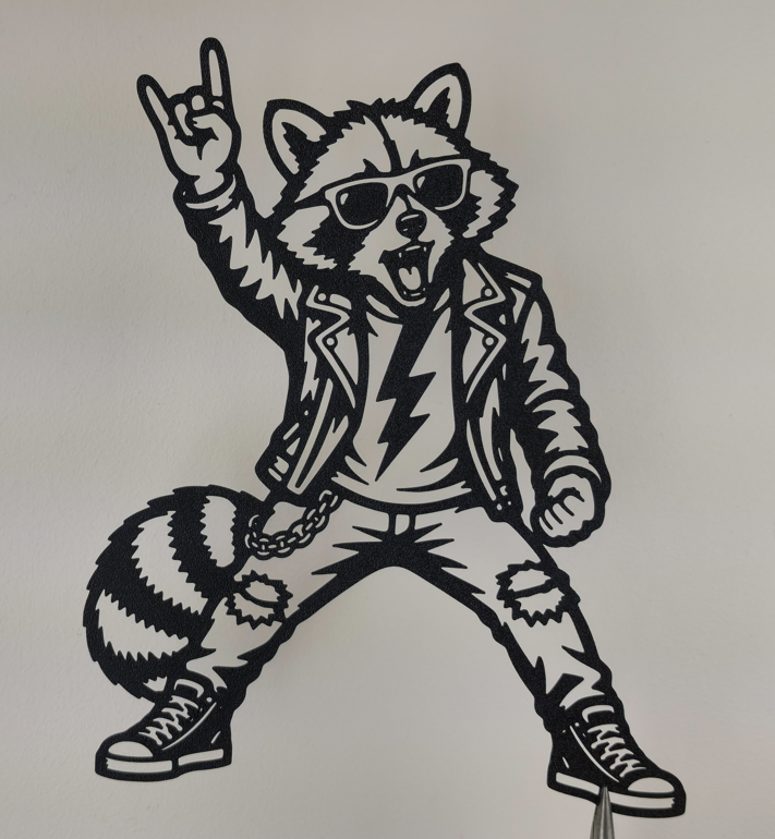 Rockstar Waschbär Wandkunst Wandbild Wanddeko Wanddekoration Tierfigur