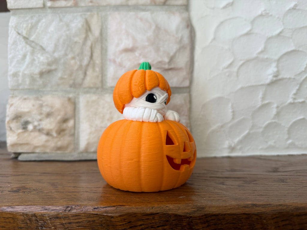 Teelichthalter Kürbis mit Mumie Halloween Deko