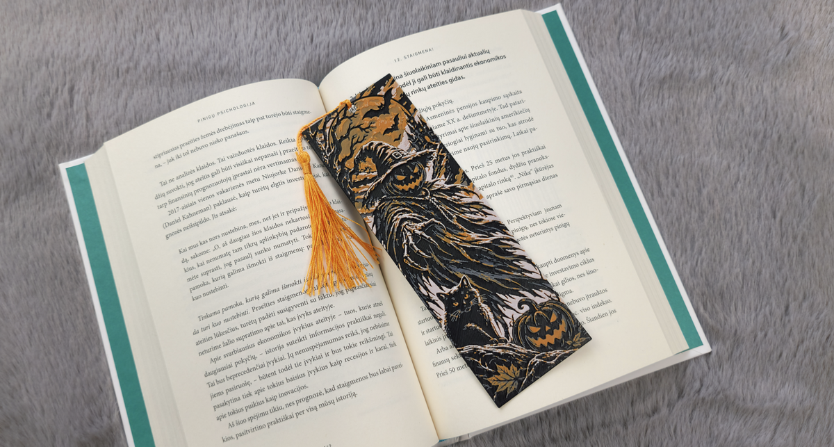 Lesezeichen Kürbis-Sensenmann Halloween Buch Leseratte Deko Grusel Gothic