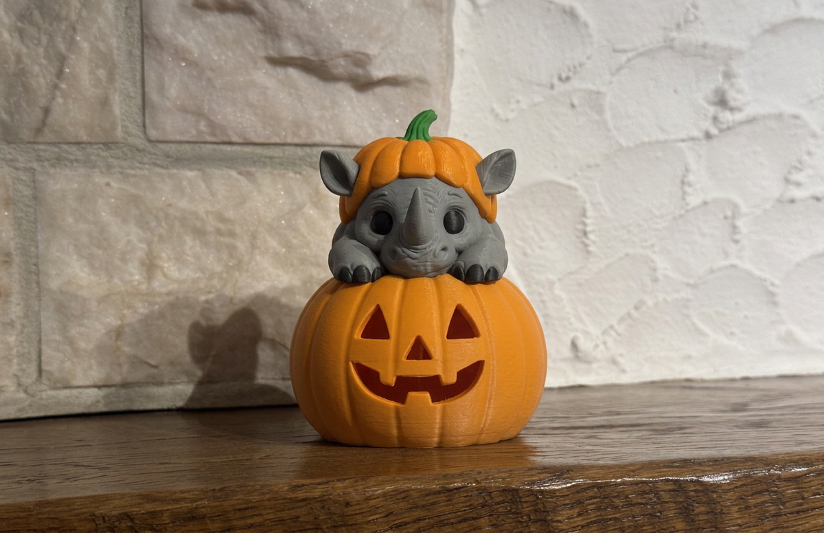 Teelichthalter Kürbis mit Nashorn Halloween Deko