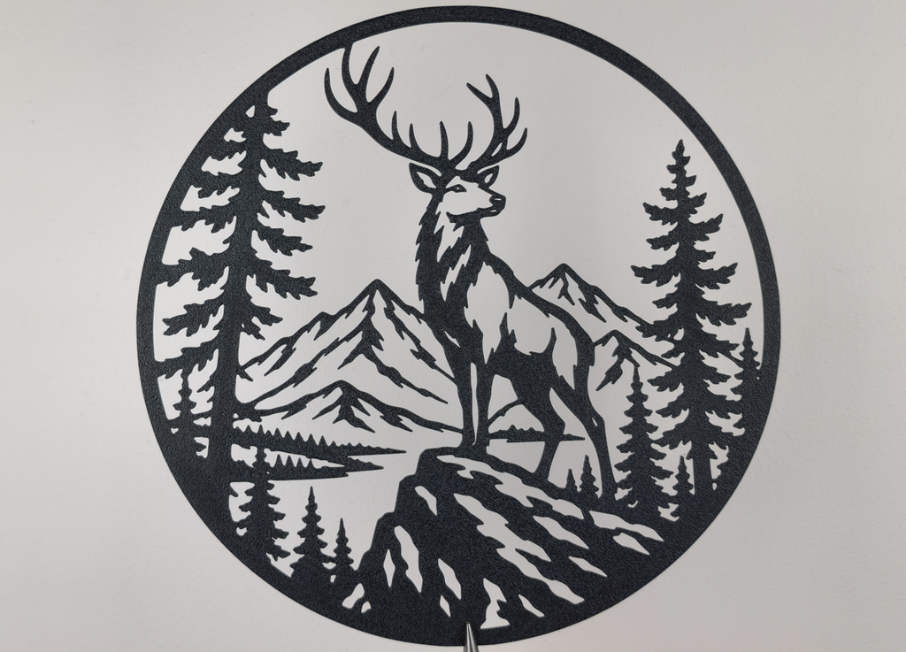 Majestätische Hirsch-Berglandschaft 2D-Wandkunst Wandbild Wanddeko Tiere