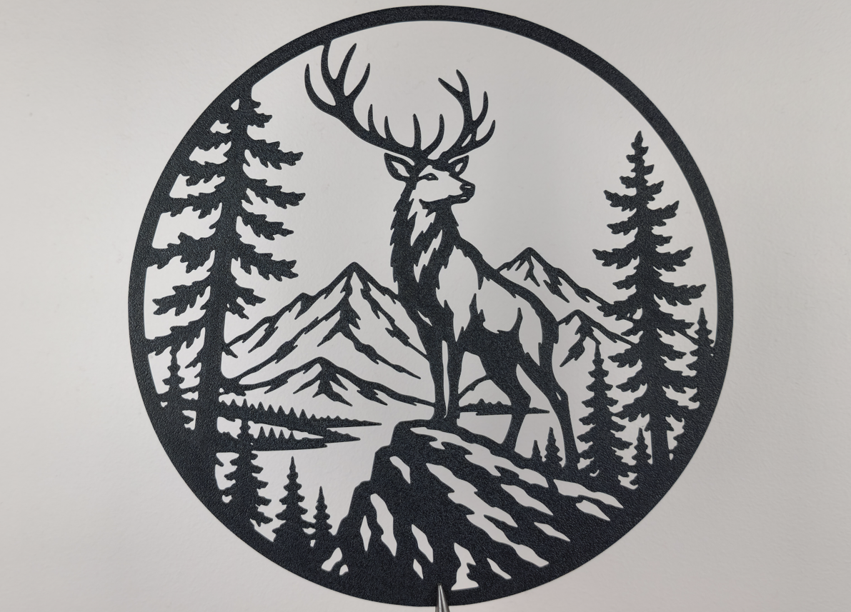 Majestätische Hirsch-Berglandschaft 2D-Wandkunst Wandbild Wanddeko Tiere