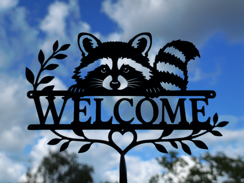 Waschbär Willkommensschild 2D Wandkunst Wandbild Wanddeko Wanddekoration