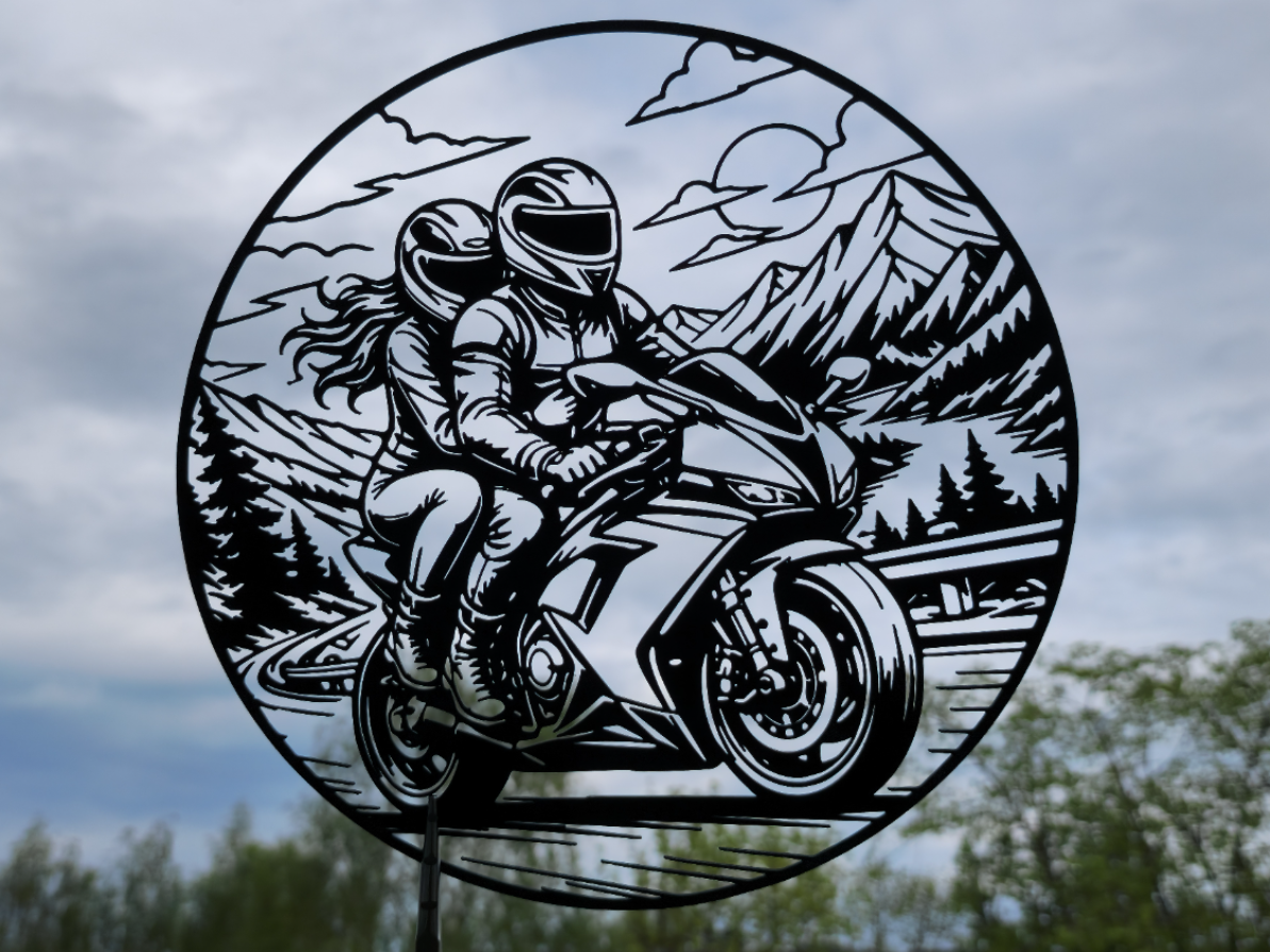 Paar Motorradfahrt 2D Wandkunst Wandbild Wanddeko Wanddekoration Liebe