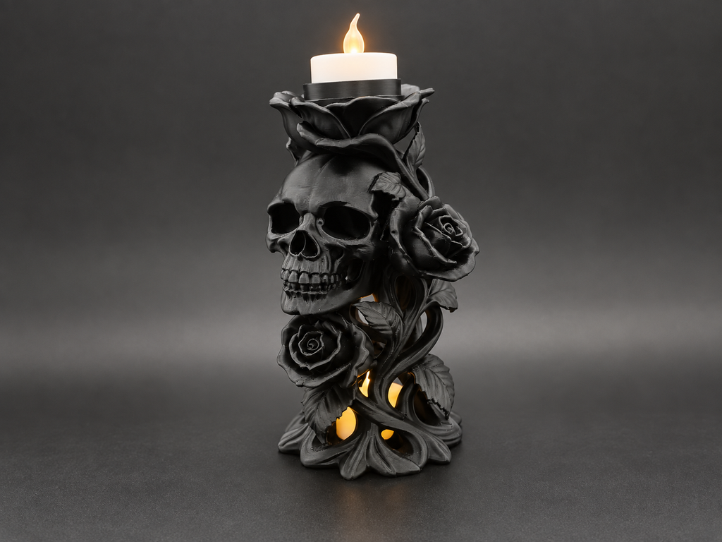 Dornen der Toten Totenkopf und Rosen-Teelicht