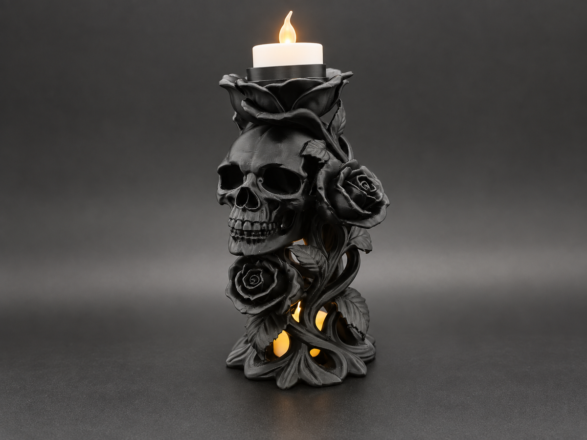 Dornen der Toten Totenkopf und Rosen-Teelicht