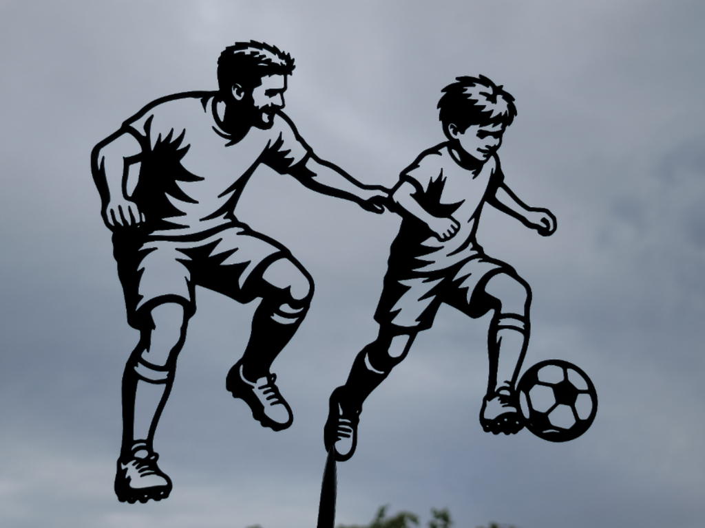 Fußball-Papa trainiert zukünftigen Champion Figur Deko Statue Skulptur