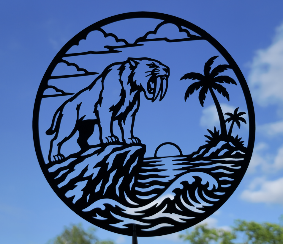 Säbelzahntiger Sonnenuntergangslandschaft 2D Wandkunst Wandbild Wanddeko