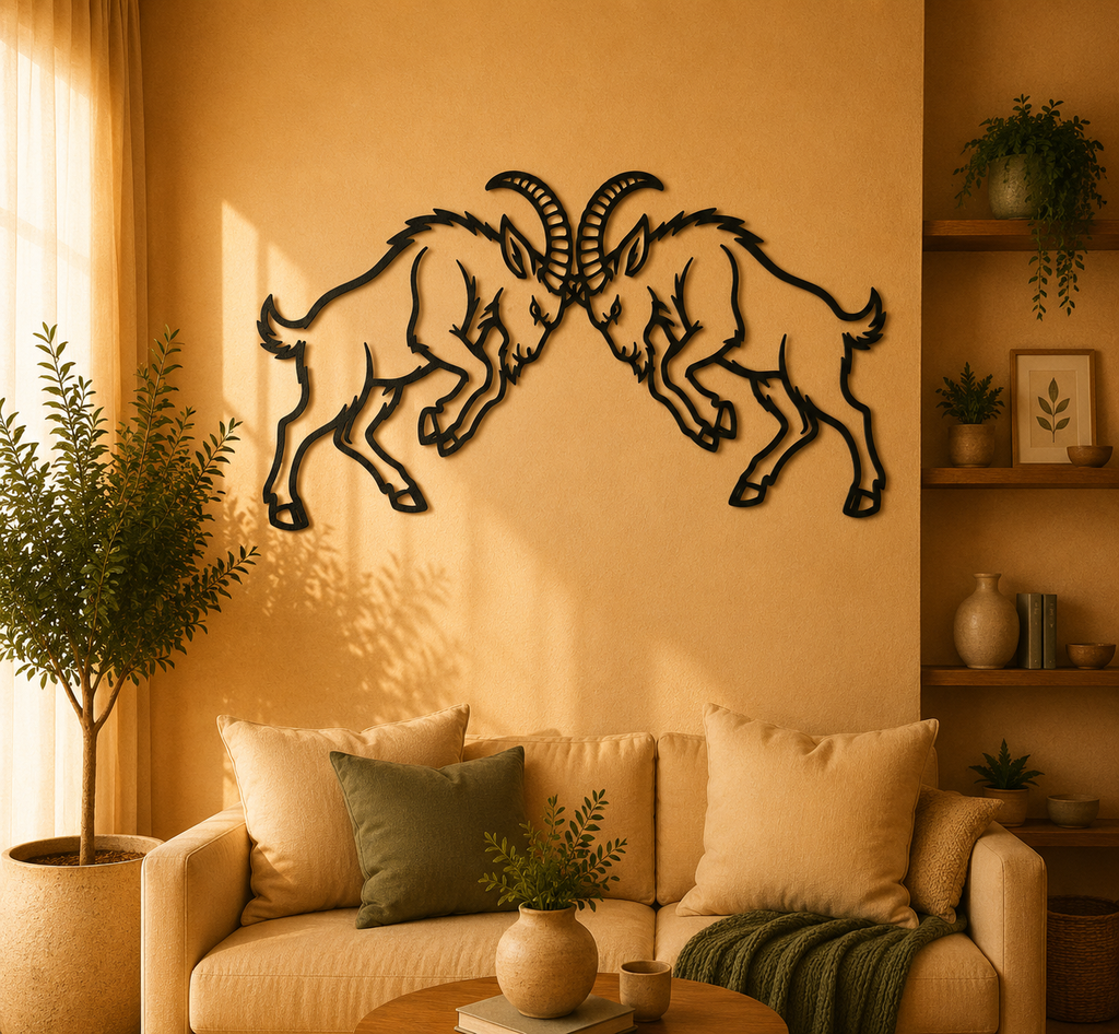 Bergziegen-Kampf 2D Wandkunst Wandbild Wanddeko Wanddekoration Tierfigur