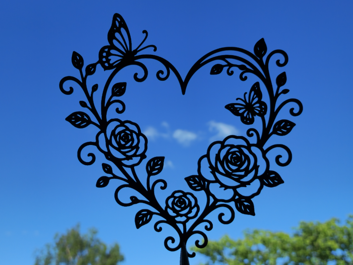 Florales Herz Schmetterling 2D Wandkunst Wandbild Wanddeko Wanddekoration