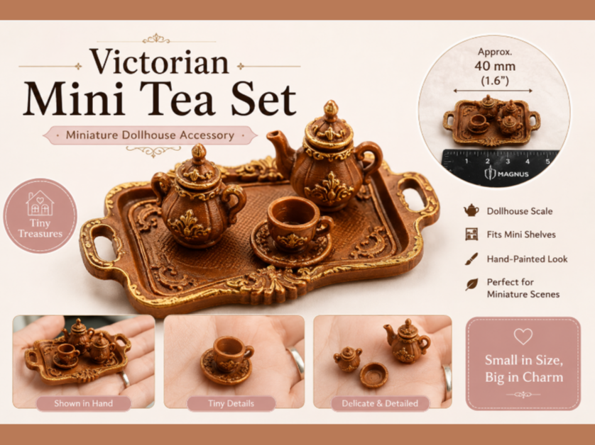 Viktorianisches Mini-Teeset Winziges Puppenhaus-Tablett Miniatur 1:12