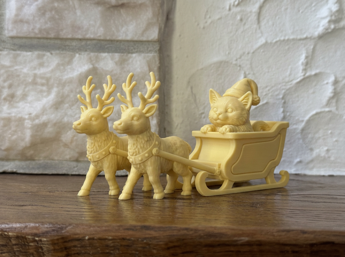Rentierschlitten mit Katze Weihnachtsfigur