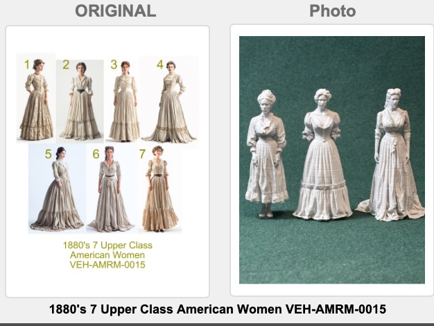 1880er 7 Amerikanische Damen der Oberschicht Figur Deko Statue Puppenhaus