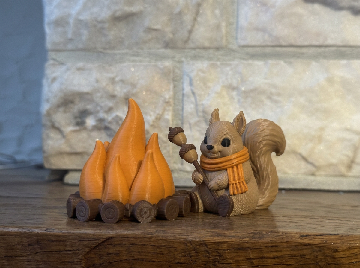 Teelichthalter Lagerfeuer mit Eichhörnchen