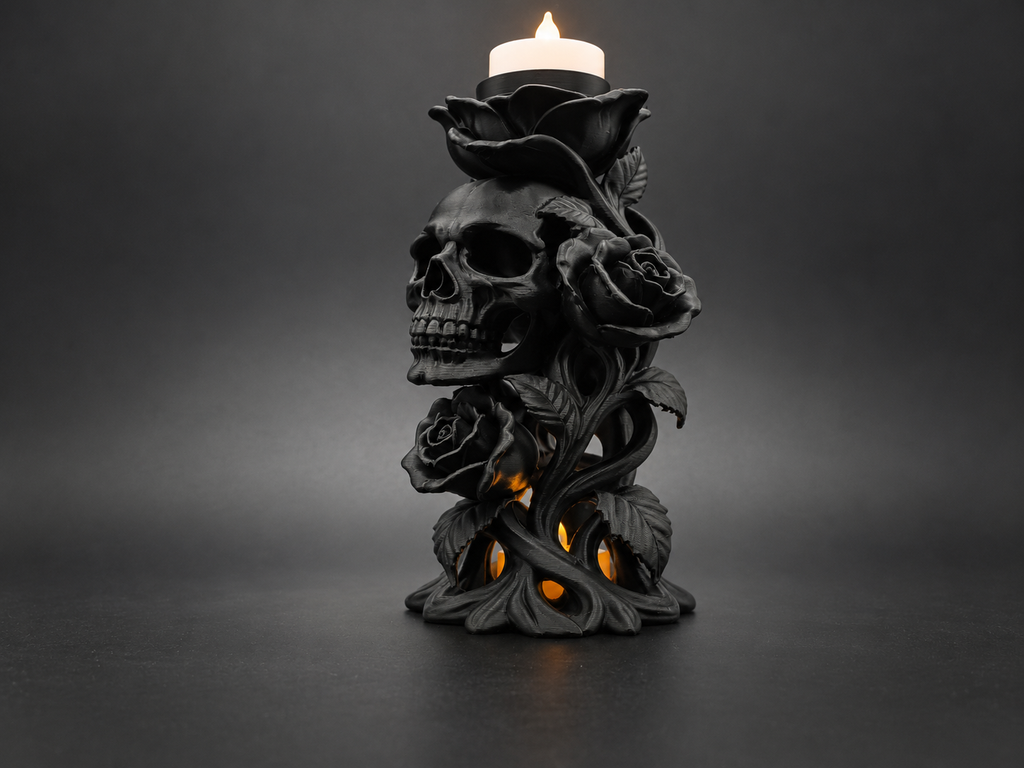 Dornen der Toten Totenkopf und Rosen-Teelicht